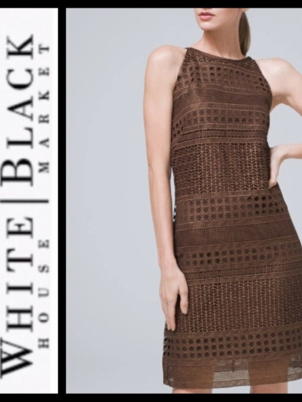 NWT White House Black Market Bronze Brown Laser-Cut Shift Dress 6
